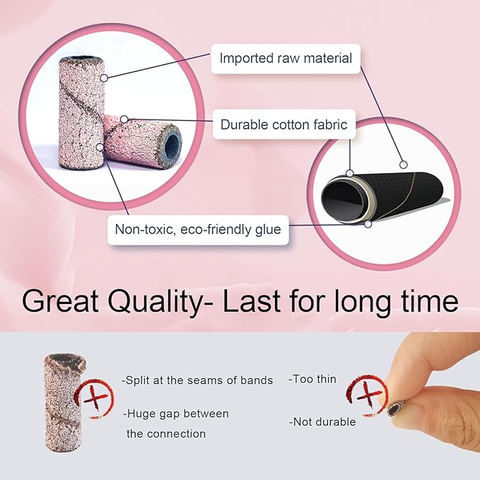 Small Sanding Bands Nail Drill Bits, Corfulra 240 Extreme Fine Grit Nail File Sanding Bands for Nail Drill with 3.1mm Mandrel Bit, 100Pcs Mini Sanding Bands for Natural Nails, Cuticles, Pink