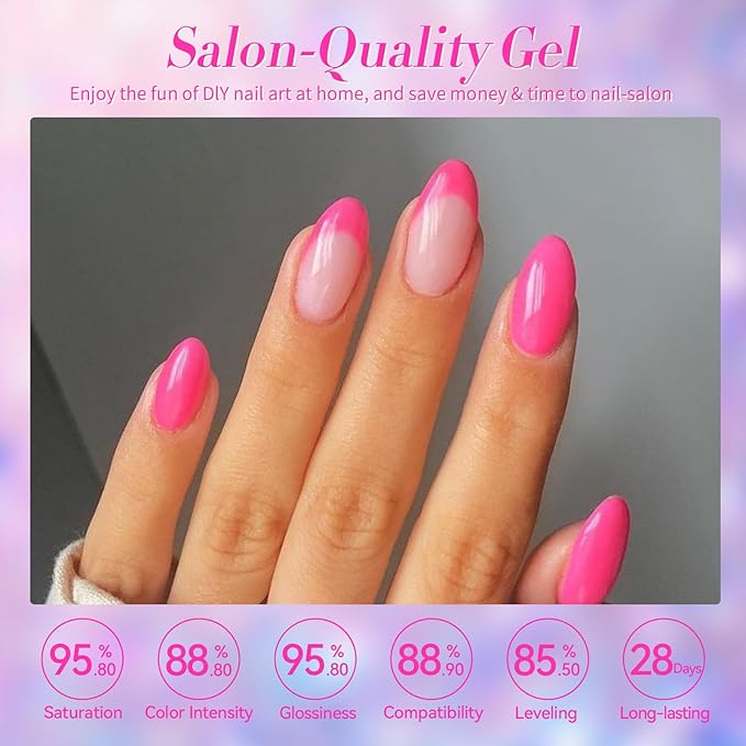 BORN PRETTY Pink Gel Nail Polish 6 Colors Shimmer Glitter Pearl Mermaid Hot Pink Purple Shades Gel Polish Kit Soak Off Gel Nail Kit Collection Nail Art Gel Manicure Kit DIY at Home Salon Gifts