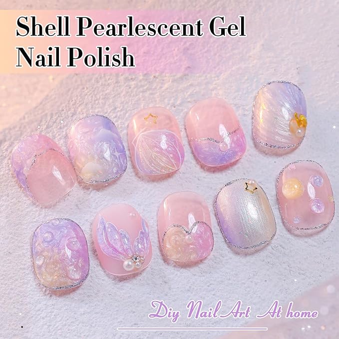 Double Rhythm Gel Nail Polish Set of 6 Colors Baby Light Pastel Milky Nail Polish Starter Kit Art DIY Salon Home (Pearl White Pink Green Blue Yellow Purple,Kit 30)
