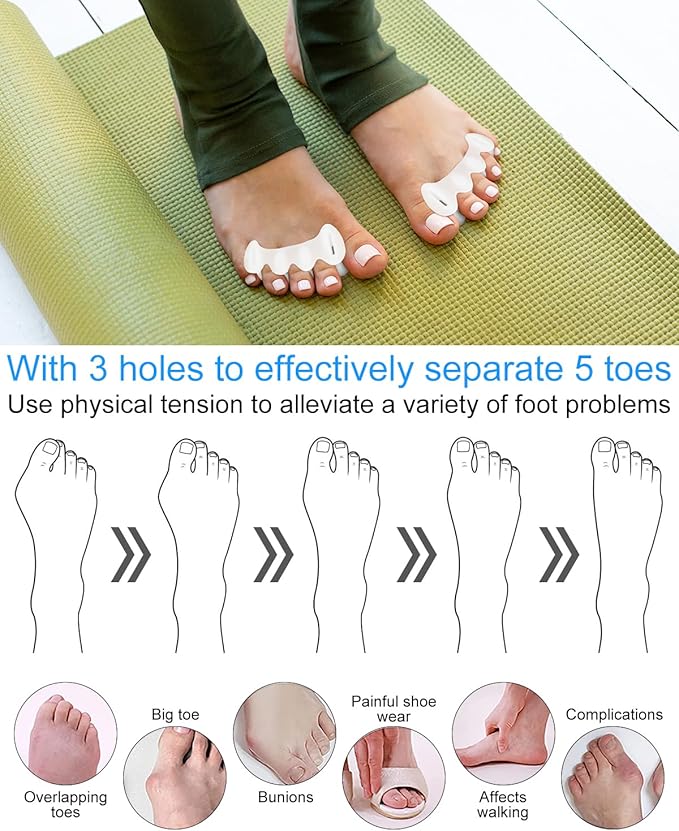 2 Pair Bunion Toe Separators Toe Spacers for Feet Women Men to Correct Their Toes, Foot Alignment, Silicone Toe Spreaders Toe Straightener for Hammertoe, Curled Toes (S, 2 Firm + 2 Soft)