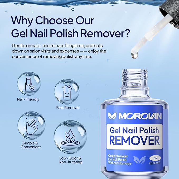 Morovan Gel Nail Polish Remover: Quick & Gentle Gel Removal Natural Formula Portable No Soak or Wrap Needed at Home Travel Friendly