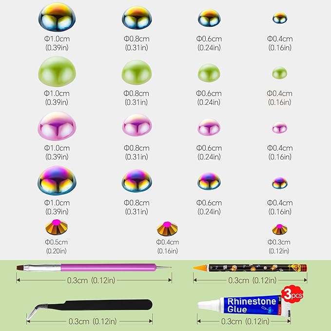 60g Cyan Purple Flat Back Pearls Rhinestones for Crafts Mixed Size 3mm-10mm AB Color Round Half Pearls Flatback Pearl Beads and Resin Rhinestones Set for Face Art with Gel