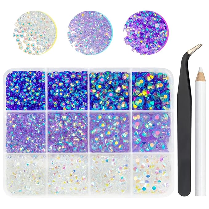 Transparent Purple AB 3 Color Jelly Resin Rhinestones Bulk 3mm 4mm 5mm 6mm Flatback Stones for Crafting Colorful Gems Diamonds Charms for Nails Eyes Face Makeup Crafts Tumblers Bottles Shoes