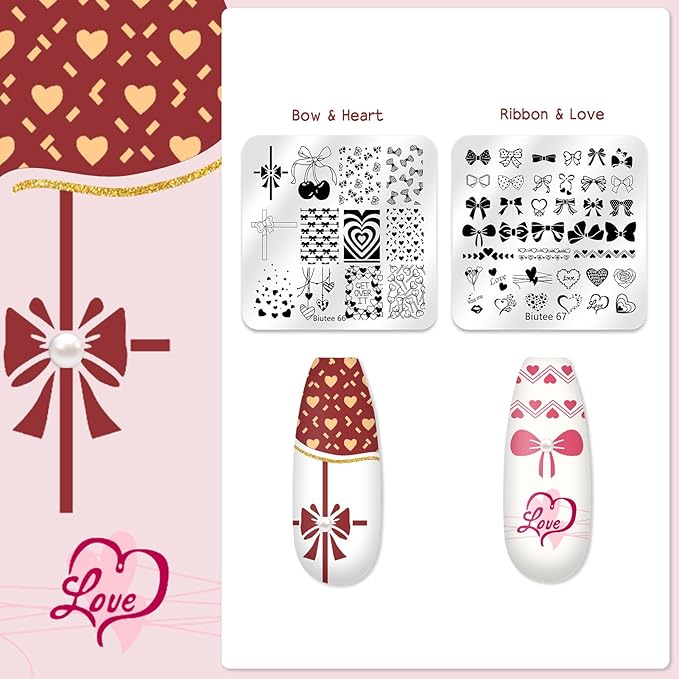 Biutee Nail Stamping Plate 20Pcs Nail Stamper Kit 16Pcs Nail Art Stamping Plates with Silicone Stamper, Scraper & Storage Bag, Stamp Plates Star Plaid Love Leaf Template Halloween Design Gift