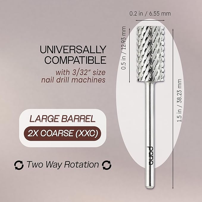 PANA 3/32" Large Barrel Flat Top Silver Carbide Nail Drill Bit for Manicure, Pedicure and Acrylics (Grit: 2X Extra Coarse - 2XC, 1pc)