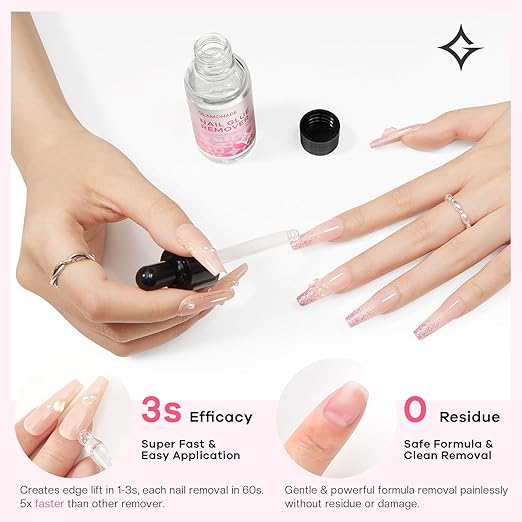 Press on Nail Glue Remover: False Nail Tips & Fake Nails Quick Easy Removal Adhesive Debonder Beginner Friendly - 30ml Non-Acetone Dissolver