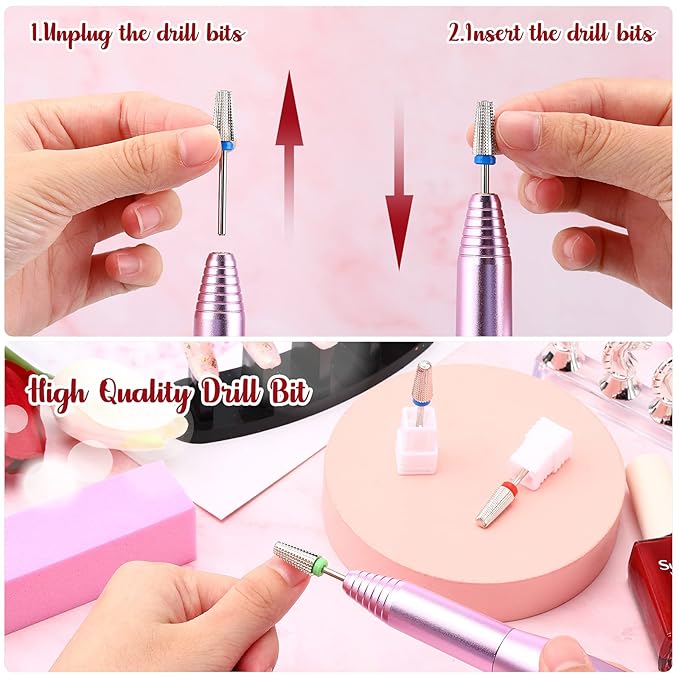3 Pieces Nail Carbide 5 in 1 Bit, Nail Drill Bits Set-2 Way Rotate Use for both Left to Right Handed, 3/32 Inch Shank Size Drill Machine for Fast Remove Acrylic or Hard Gel (Silver)