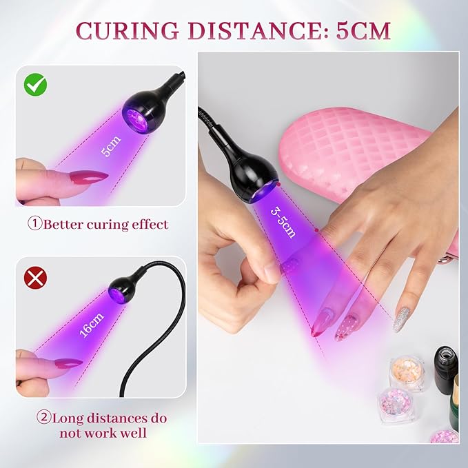 krofaue UV LED Nail Lamp - Quick Dryer Curing Light Foot Control Gooseneck UV Nail Dryers with Gooseneck and Clamp Manicure Salon DIY at Home Beauty Black