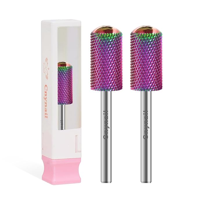 3/32" 2PCS Large Barrel Smooth Round Top Tungsten Carbide Nail Drill Bit Safety Bit for Gel & Acrylic Removal, 2-Way Rotating Efile Tip, Salon Electric File Accessory (F Grit, Multicolor)