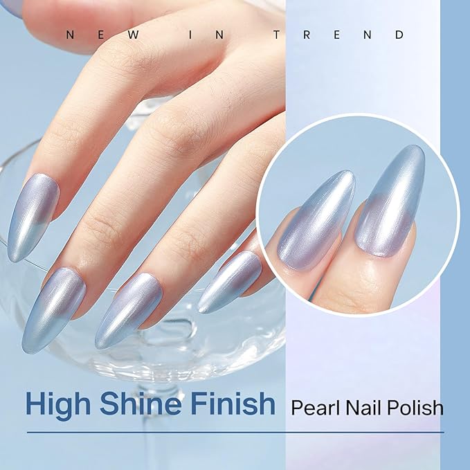 MIZHSE Pearlescent Blue Nail Polish, Quick Dry Pearl Nail Polish, Air Fast Drying 15ml Nail Lacquer Non Gel Oil-based Nail Art Manicure Home DIY