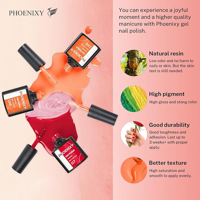 PHOENIXY 24 PCS Gel Nail Polish, Gel Nail Polish Kit with Base Glossy Matte Top Coat Brown Black Gray Red Starter Nail Set Gifts for Women