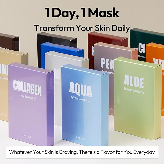 LAPCOS Charcoal Sheet Mask, Daily Face Mask with Salicylic Acid and Tea Tree Oil to Detoxify and Tighten Skin, Korean Beauty Favorite, 5-Pack