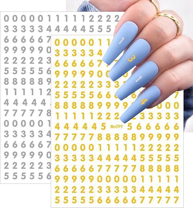 Colorful Number Nail Art Stickers Decals 6 Sheets，3D Holographic Luxury Laser Gold Silver Nail Stickers Rose Gold Black Number Nail Designs Self-Adhesive for Women Girls DIY Nail Decoration Manicure