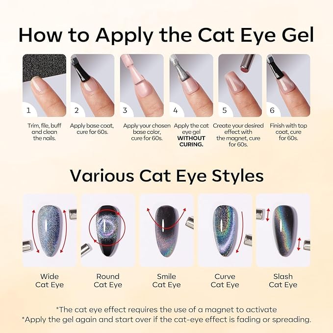 modelones Cat Eye Gel Nail Polish, 15 ML Pearl Nude Glitter Glass Gel Polish with Magnet Soak Off Led Shimmer Shell Thread Brown Nail Polish Top Coat for Women Girl DIY Nail Art Gift