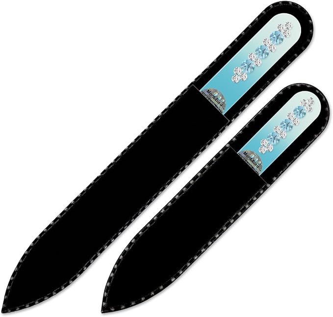 Double Sided Fingernail File for a Smooth Finish - Mont Bleu Set of 2 Glass Nail Files Hand Decorated with Crystals - Handmade Gifts - Your Nail Health in Your Hands - Czech Glass File