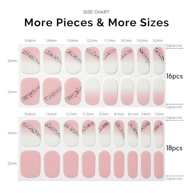 Semi Cured Gel Nail Strips - NAILOG 34 Pcs Gel Nail Stickers | Buy 2 Get 1 UV Light | Extra Long Nail Wraps with Glossy Gel Finishing Gradient Pink, Fairy Wand