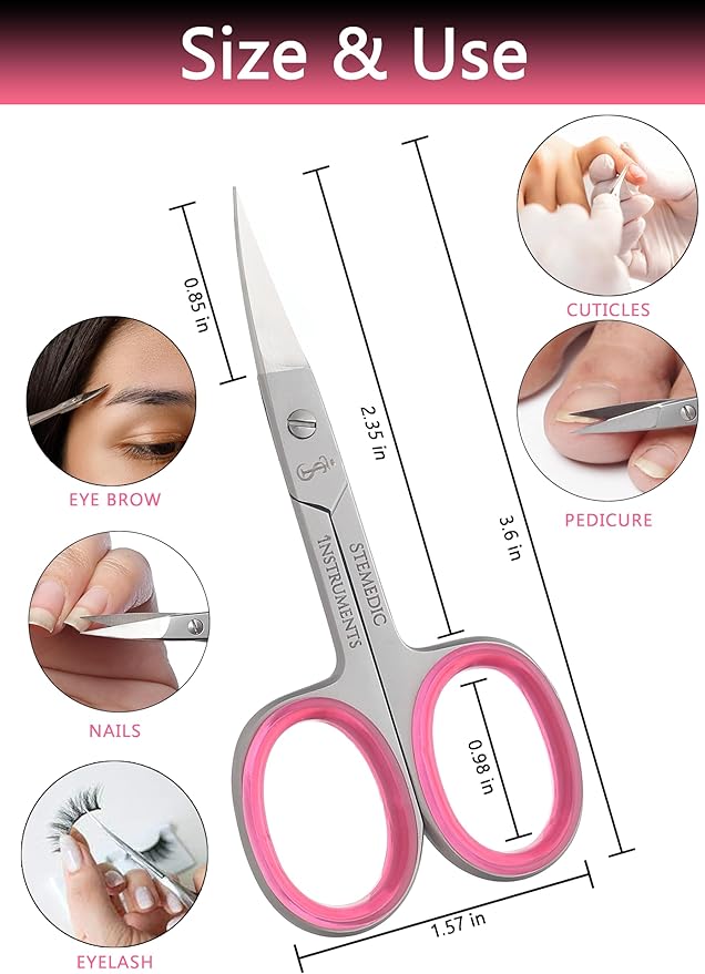 Nail Scissors Curved Eyebrow Scissors for Nail, Cuticle, Eyelashes, Nose Hair, Mustache and Beard - Manicure and Pedicure Small Scissors for Men and Women