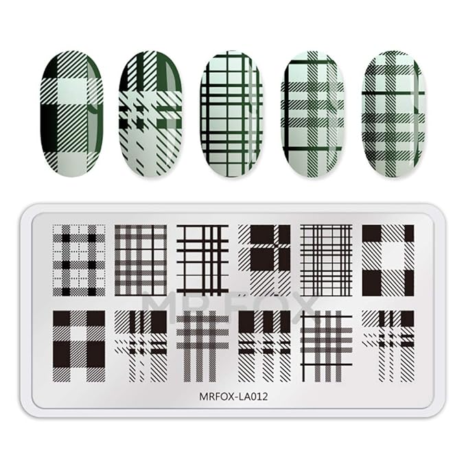 Mr.Fox Nail Printing Board Set Geometric Motif Lines Round Plaid Diamond Pattern Art DIY hot Stamping Template, etc
