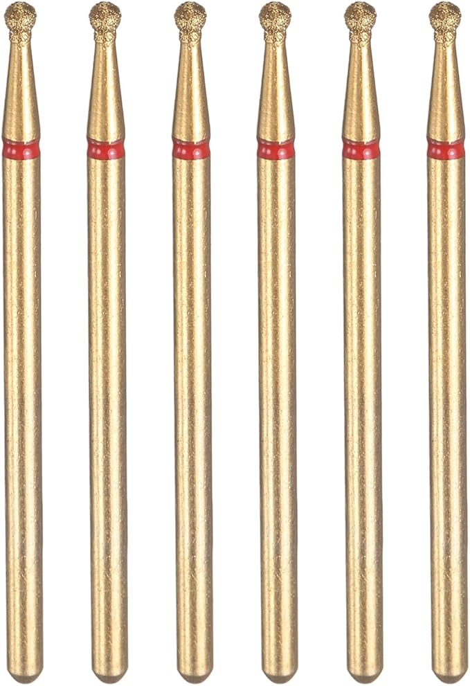 HARFINGTON 6pcs 200-230 Grits Diamond Grinding Bit 1.8mm Ball Head 2.35mm Shank 1.8mm Length Titanium Plated Stone Sanding Drill Bits Rotary Tool for Nails Grinding Polishing