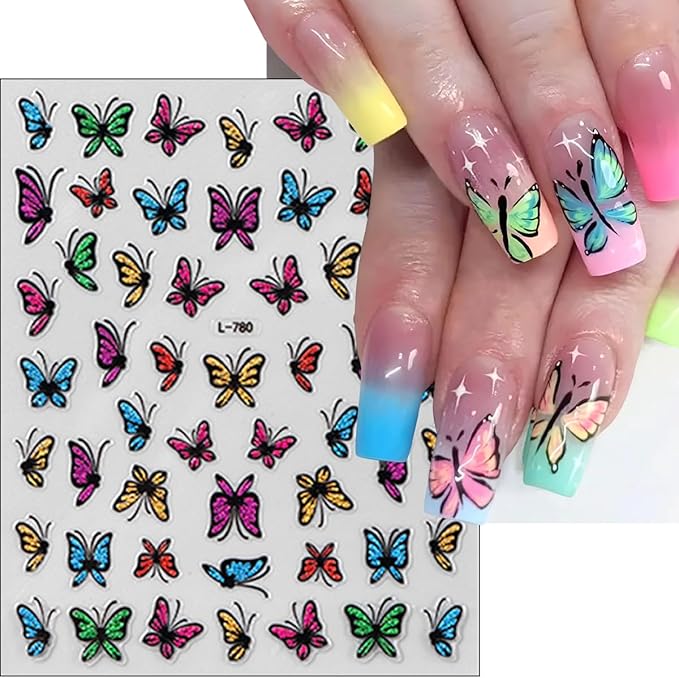 6Pcs Insect Nail Art Stickers Decals 3D Glitter Summer Nail Decals Ladybug Spider Nail Stickers Colorful Ladybug Dragonfly Nail Design Supplies Spring Butterfly Stickers for Women DIY Salon Manicure