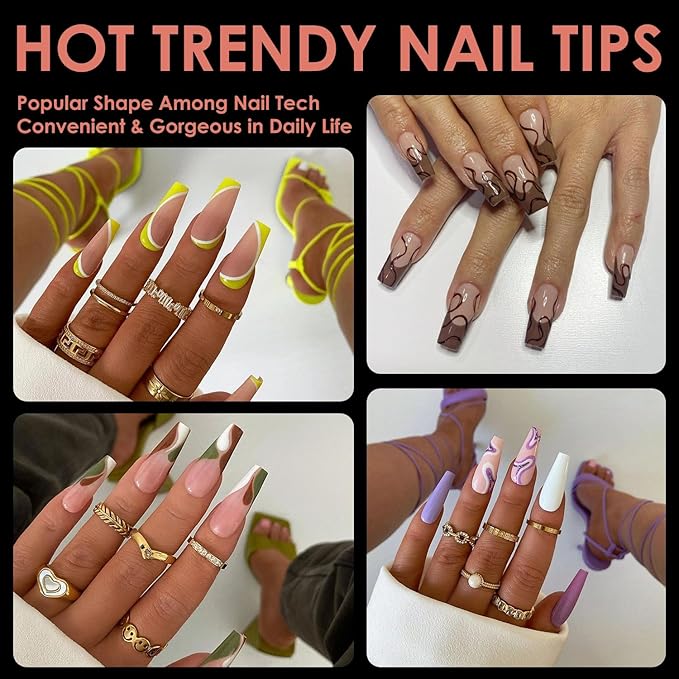 Medium Coffin Soft Gel Nail Tips, BORNBYME 216 PCS Pre Buff Full Cover Shaped Nail Extenison Tips Half Matte Gel X Nail Tips
