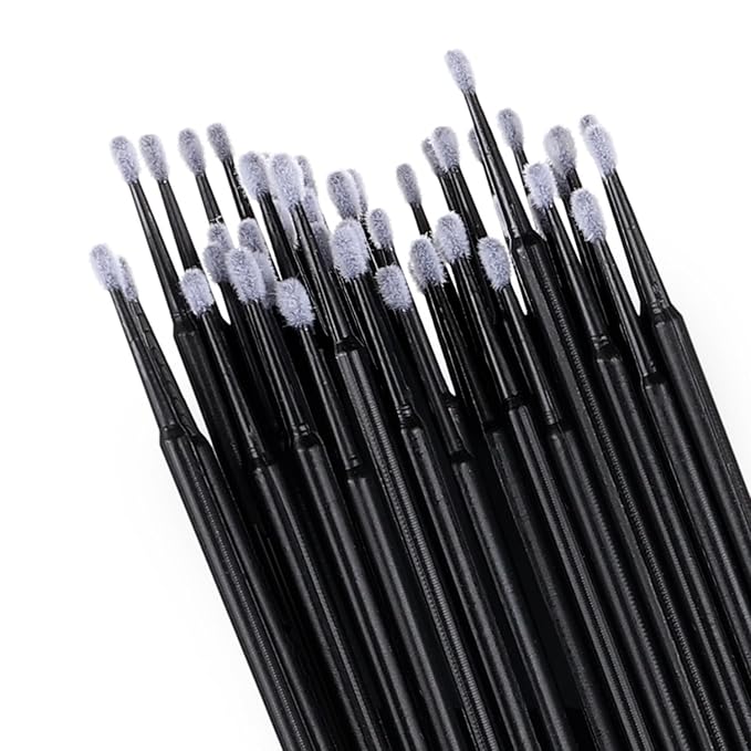 50 Pieces Microswabs for Eyelash Extensions, 10CM Lash Cotton Swabs, Microfiber Wands Brush for Lash Removal, Clean Mascara (Simple Packaging)-(Black)