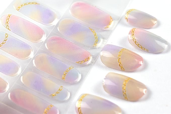 Semi Cured Gel Nail Strips 22pcs Polish Stickers Manicure Wraps for Home DIY Works with Nail Lamp Light