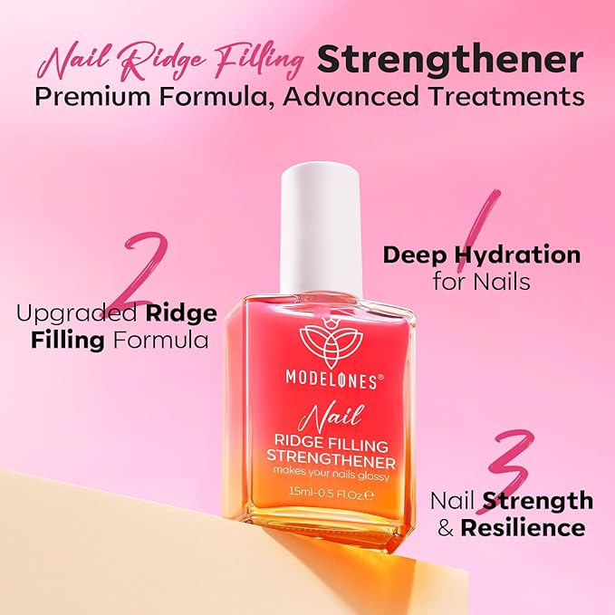 modelones Nail Strengthener Jelly Pink Nail Polish Repair 8-in-One Nail Ridge Filler Nail Strengthener and Growth for Damaged Nails 15ml