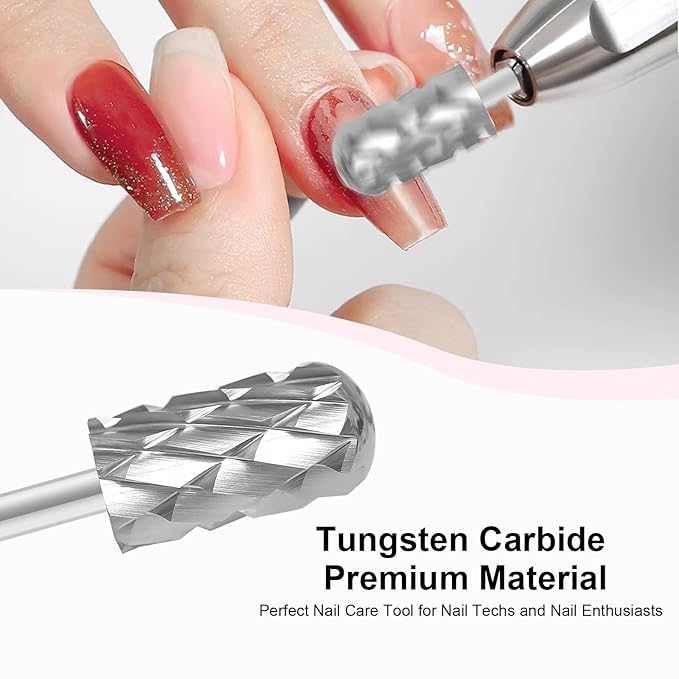 3/32" Large Barrel Smooth Round Top Tungsten Carbide Nail Drill Bit Safety Bit for Gel & Acrylic Removal, 2-Way Rotating Efile Tip, Salon Electric File Accessory (5XC Grit, Silver)