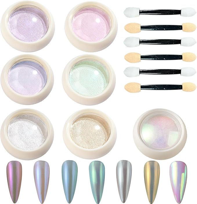 7Jars Chrome Nail Powder Aurora Effect Neon Pigment Pearl Glitter Iridescent Dip Powder Manicure Kit Nail Art Decoration Sets,Resin Craft