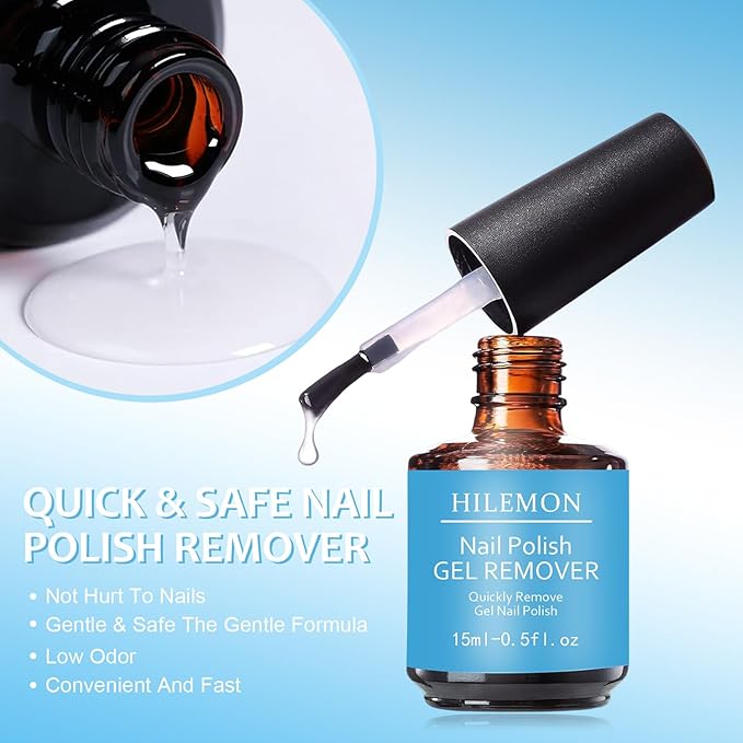Quick Remover for Gel Nail Polish, Magic Gel Remover Easily Remove Polish in 3min, No Soaking or Wrapping, Professional Nail Remover 15ml (2PCS Remover)