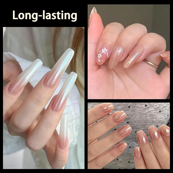 Allstarry Glaze White Chrome Nail Powder Metallic Sheer Donut Effect Aurora Magic Nail Glitter Powder Transparent Glossy Nail Powder Ice Aurora Dust Nail Powder for Nail Art Decoration Resin Craft