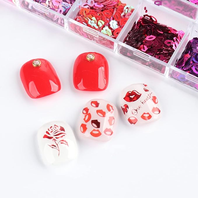 Lips Glitter Nail Art Sequins, 3D Sparkly Mouth Shaple Nail Flakes Designs, 12 Colors Sexy Lips Nail Glitters Supplies for Women Girls Manicure Powder Charms Decorations, DIY Shiny Nail Art Tips