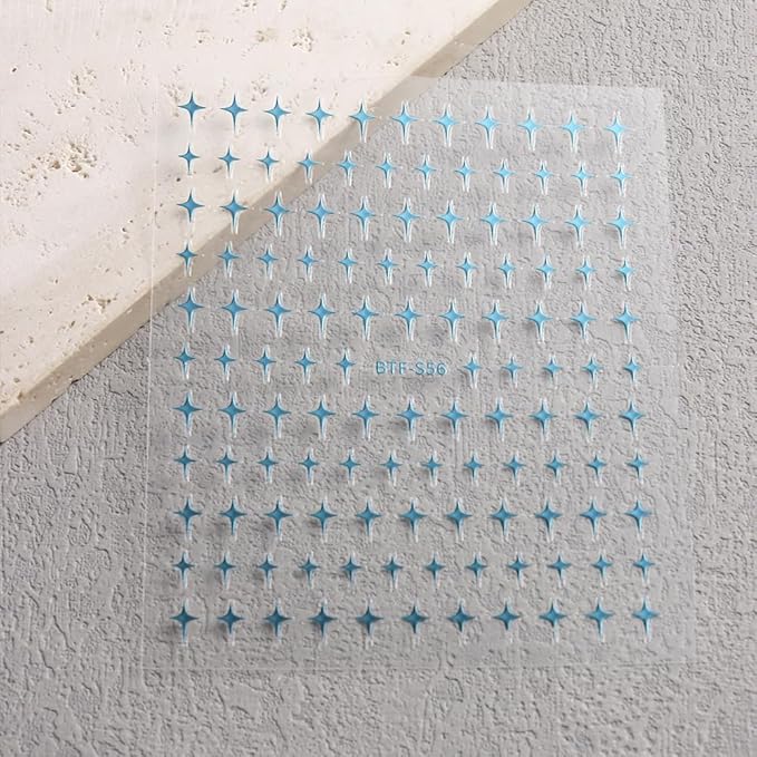 Nail Stickers - Blue Green Star Rhinestone, Minimalist Design, Self-Adhesive for Nail Art A Set of 2 Sheets