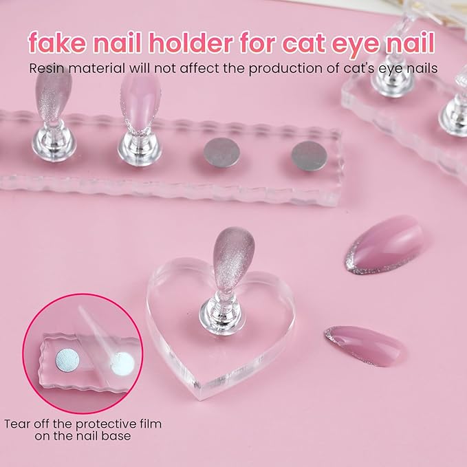 Nail Stand For Press On Acrylic Strong Magnetic Nail Holder Kit For Painting Nails Tip Arts Display With 200PCS Double-Sided Tape And 1 Heart Shaped Acrylic Magnetic Presson Stands Nail Art Supplies