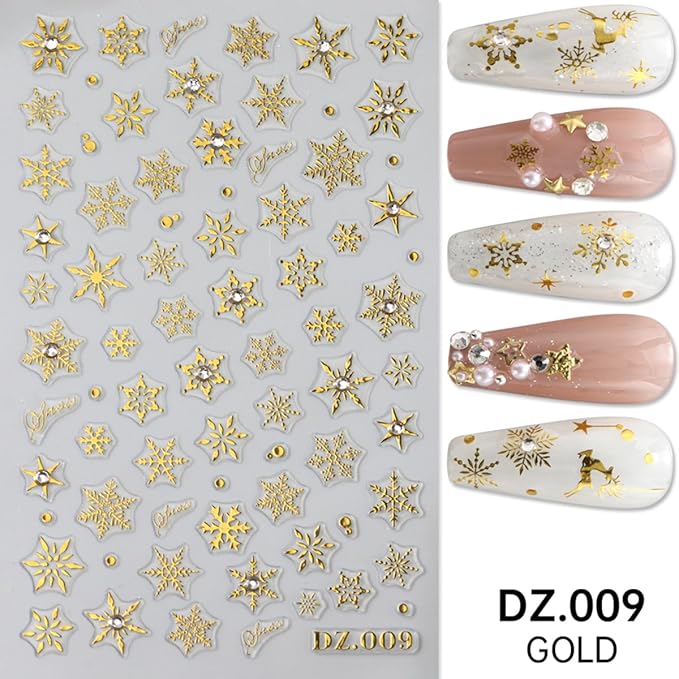 4 Sheets Christmas Nail Stickers for Nail Art WLGDLH 3D Self Adhesive Nail Art Stickers Multicolor Snowflakes Nail Decals Crystal Nail Supplies for Women DIY Christmas Decorations