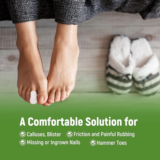 Bukihome Big Toe Protectors 10 ct, Silicone Toe Caps to Cushion Hammer Toe, Blister, Corn, Callus, Great for Running, Walking, Stop Toe Pain (Small, White)