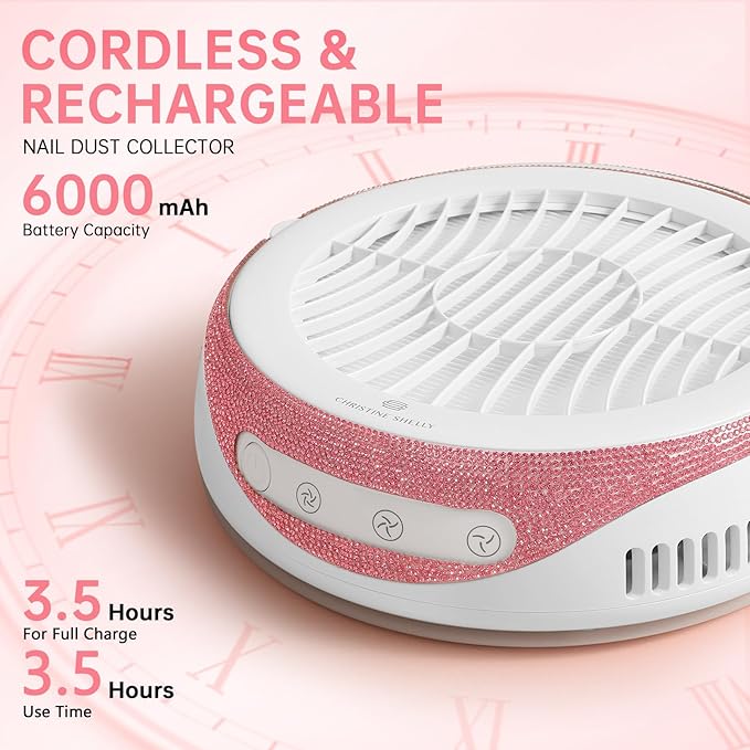 Nail Dust Collector, Cordless Dust Collector Nail Tech, Powerful Vacuum Fan Vent Dust Collector Extractor Dust Suction Machine for Acrylic Nails Polishing, Nail Salon&Home, Pink