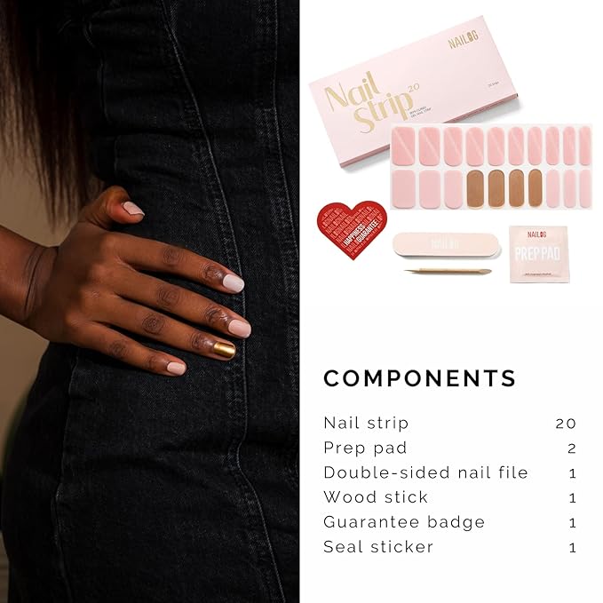 NAILOG Semi Cured Gel Nail Strips Baby Pink, 20 Pcs Extra Long Semi Cured Nails| Buy 2 Get 1 UV Lamp| Salon-Quality Nail Polish Wraps with Glossy Gel Finishing, Anastasia
