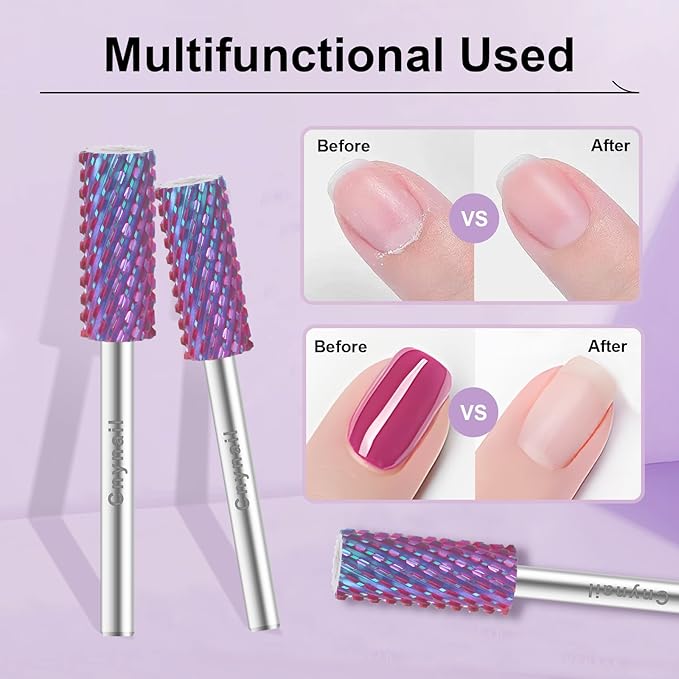 3/32" Small 5.35MM Barrel Bit Tungsten Carbide Nail Drill Bit Safety Bit for Gel & Acrylic Removal, 2- Way Rotating Efile Tip, Salon Electric File Accessory (XC Girt, Purple)