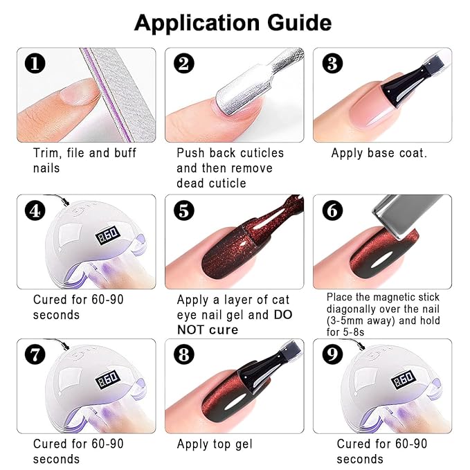 RARJSM Cat Eye Gel Nail Polish Dark Black Orange Red Cateye Diamond Glitter Gel Polish 15ml Single Bottle with Magnet Stick UV LED Curing Requires Soak Off for Home Salon Christmas Manicure