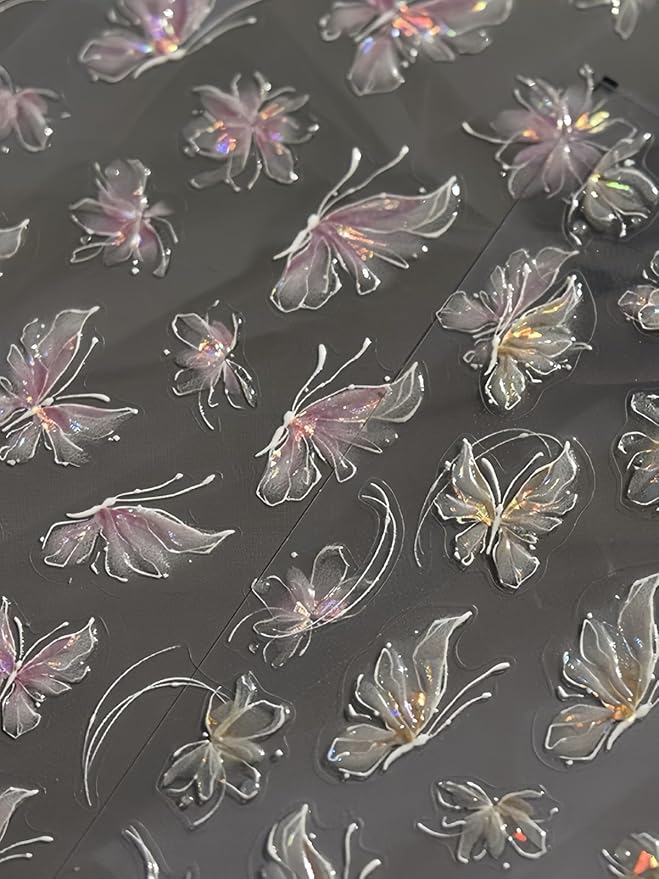 Butterfly Nail Stickers 5D Embossed – Premium Salon-Quality Nail Charm Accessories, Easy Application & Self-Adhesive Pink Butterflies Decal for DIY Manicure, Nail Art, Press on, Home or Salon Use