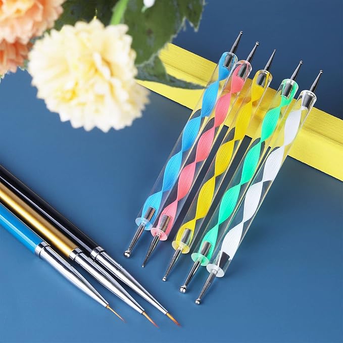 Artdone Nail Art Brushes set,Nail Art Tool Set,Nail Dotting Tools,Nail Dust Brush,Striping Nail Art Brushes for Long Lines,Nail Drawing Pen For Nail Design.…