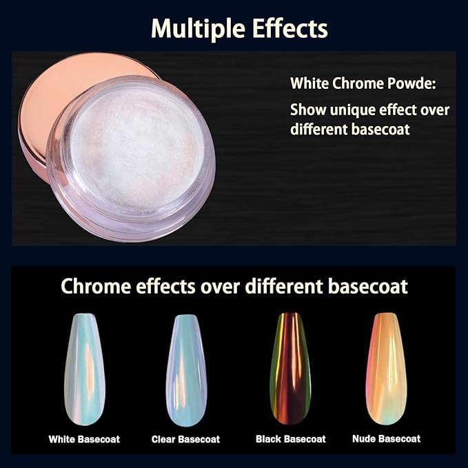 Allstarry White Chrome Nail Powder, Iridescent Pearl Powder Rainbow Pigment Transparent Pearlescent Effect Neon Aurora Glitter Dust for Gel Polish Nail Art Decoration, Resin Craft