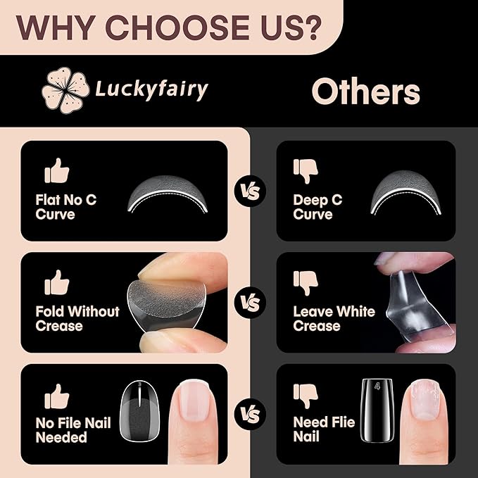 Short Oval Round Nail Tips - 240 Pcs Half Matte Clear Gel Acrylic Nail Tips Full Cover Soft Gel Short Oval Press On Nails Pre-Shaped For Nail Extension Art DIY Salon 12 Sizes