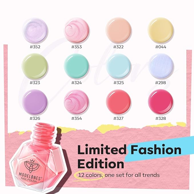 modelones Nail Polish Set, 12 Colors Spring Summer Blue Green Pink Nude Yellow Purple Pastel Quick Dry Mini Starter Kit Long Lasting Art DIY Manicure Set at Home for Women Girls ﻿