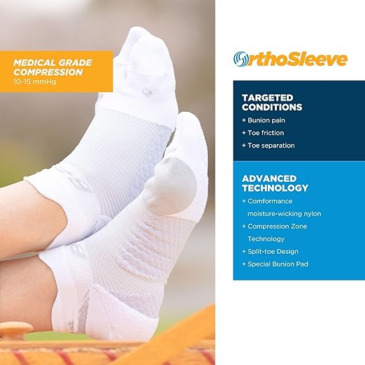 OrthoSleeve Bunion Relief Socks, Patented Split-Toe Design, Cushioned Bunion Socks For Women & Men, Toe Separator to Relieve Pain & Reduce Friction