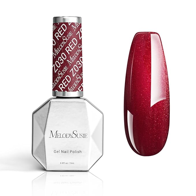 MelodySusie Velvet Red Gel Polish,0.5fl oz Soak Off UV LED Shimmer Red Sparkle Gel Polish Nail Art Manicure Salon DIY Nail Design Decoration at Home Christmas Gift for Women-z030