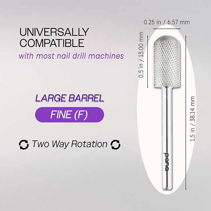 USA Pana 3/32" Safety Nail Carbide - Smooth Round Top Large Barrel Head for Electric Dremel Drill Machine - Grit Size: (4XC, 3XC, 2XC, XC, C, M, F, XF) (Fine (F) SILVER)