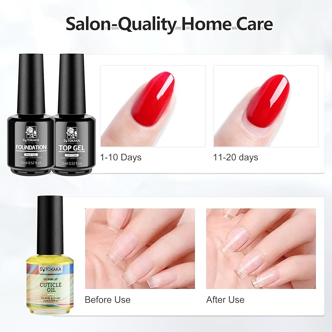 3Pcs 15ml Base Top Coat Set with Cuticle Oil Soak-Off UV Cured Glossy Top Gel Base Coat No Wipe Combination Fast Air Dry Nail Care Nutritive Oil for Manicure Pedicure Nail Supplies